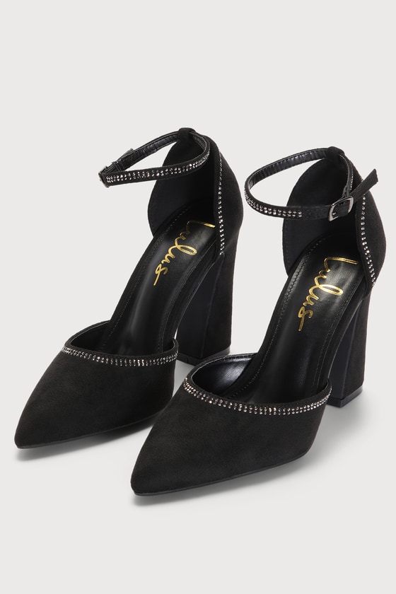 Kiss & Tell black Suede stiletto peep toe rhinestone studded high heel shoes  8.5 | eBay